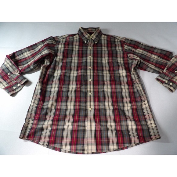 Jos. A Banks Travelers Collections Large Mens Shirt Plaid Oxford DadCore Grandpa - Picture 4 of 10